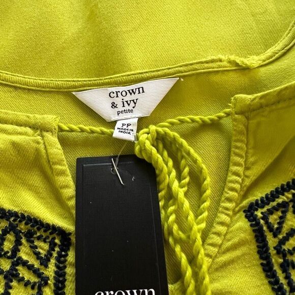 NWT Crown & Ivy Top Blouse Embroidered Blue Green Long sleeve SP - Picture 4 of 5